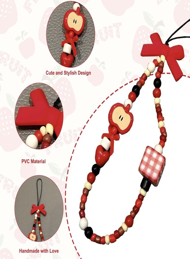 Roioiow 2Pcs Handmade Phone Charm - Cute Cell Phone Beaded Wrist Strap with Apple, Bow, Dice Decorations | Women's Gift & Keychain Accessory - Image 3